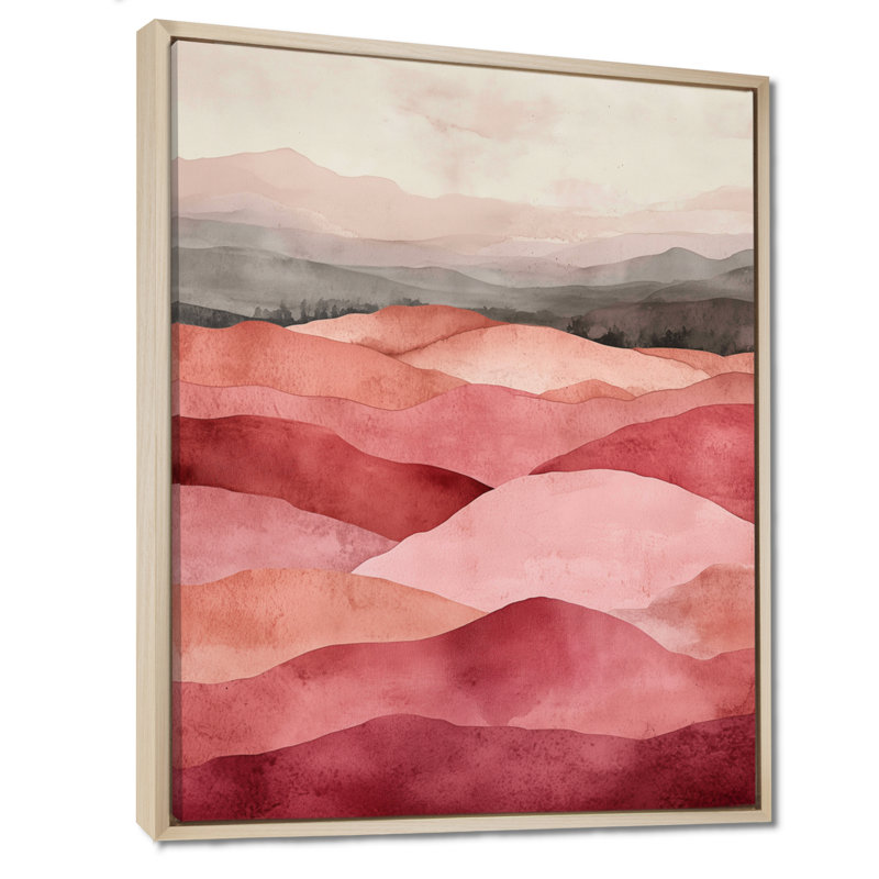 Art mural abstrait rosé, toile à superpositions, Dorch, Cadre naturel flottant, H 32 po x l 24 po