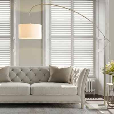 Lampe sur pied Ellison Arc - Acier brossé - Abat-jour blanc