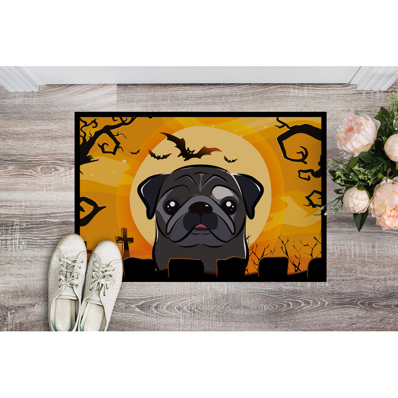 Paillasson d’Halloween antidérapant pour l’extérieur Mieka, Rectangle 2 pi x 3 pi, Noir