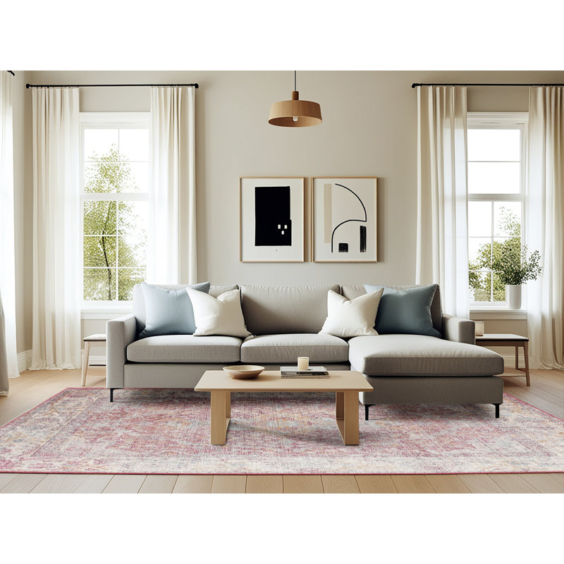 Tapis de zone rose contemporaine, Rectangle 6 pi x 9 pi
