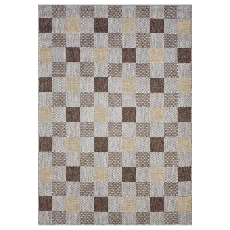 Tapis intérieur / extérieur en polypropylène tissé à la machine intérieur / extérieur Checkmate, Sable, 5 pi 3 po x 7 pi 3 po