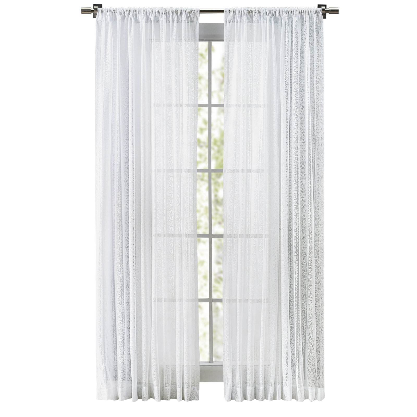 Erial Geometric Lace Semi-Sheer Curtain Panel, 54'' W x 63'' L, Gray