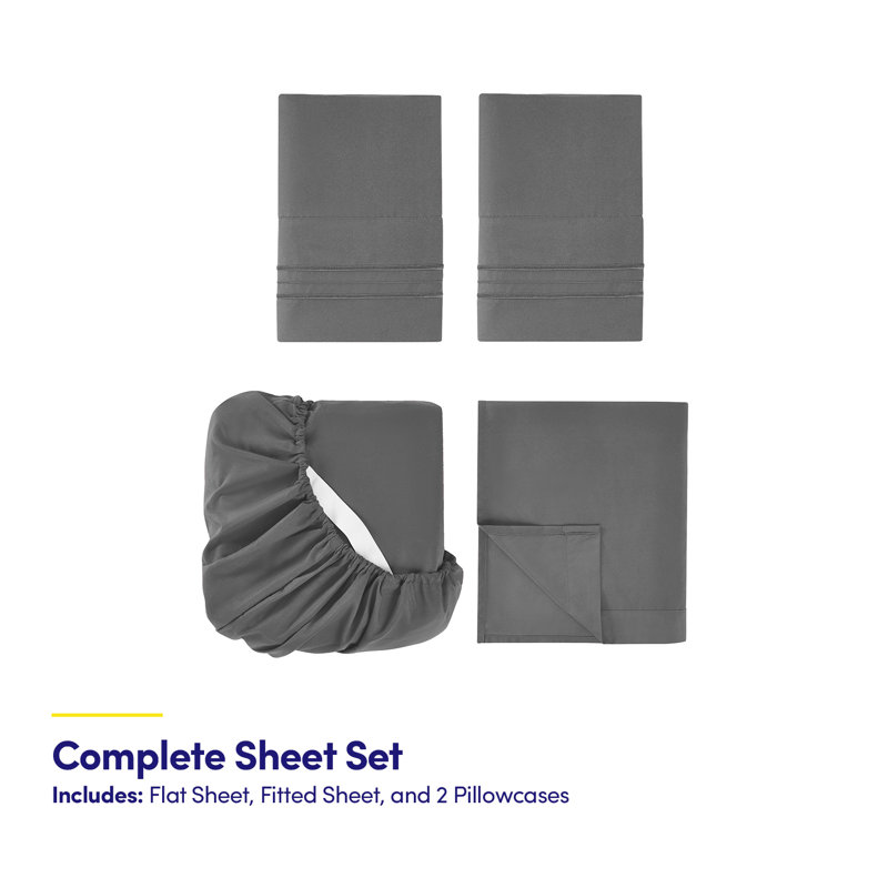 Ensemble de draps en microfibre extra douce 18-24 po, Double, Gris