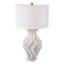 Lampe de table à quartz en pierre à base texturée ondulée, abat-jour en tissu, bureau à domicile moderne, salon, luminaire décoratif décoratif, lampe simple décorative - 29 po - blanc