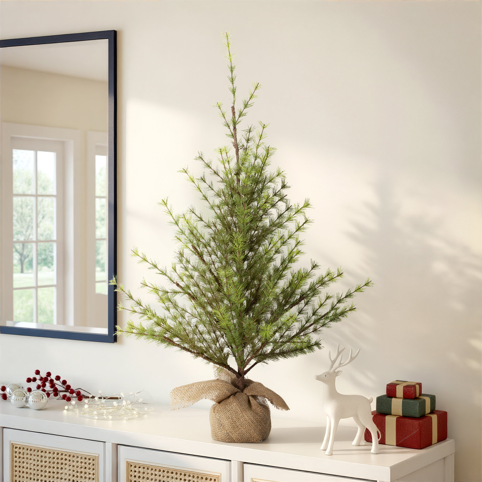Soto 37'' Faux Pine Tree in Wicker/Rattan Pot