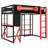 Full-Size Wood Loft Bed with Desk, Shelves, USB/Type-C Ports & RGB Light – Gaming & Study Loft, Black+Red-1172985965