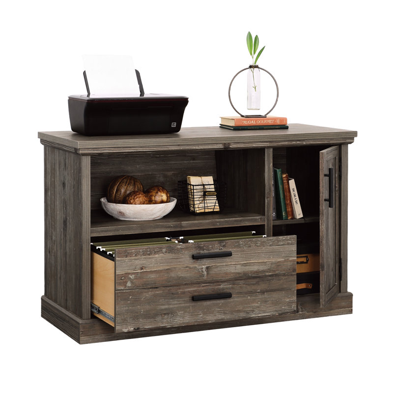 File Credenza With Adjustable Shelf, Brown Finish