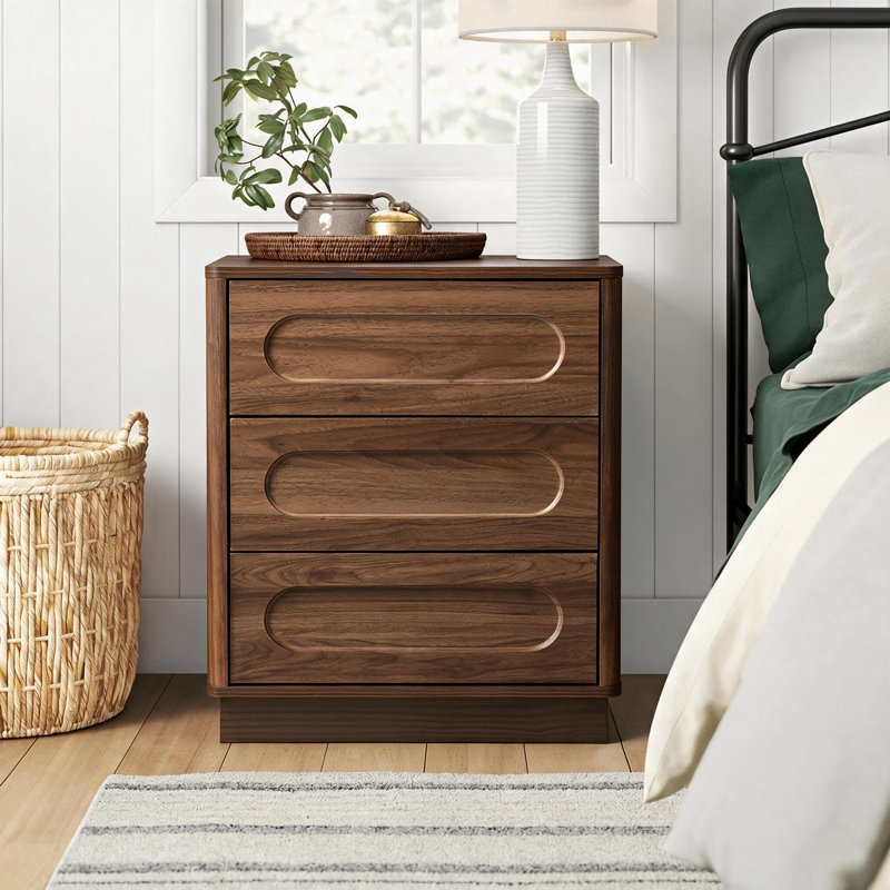 Commode 3 tiroirs en noyer foncé de 21,65 po avec rangement pour chambre à coucher et salon