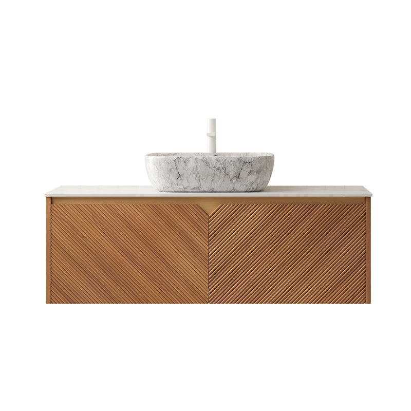 Meuble-lavabo flottant en contreplaqué Varelia, Chêne, 48", Gris