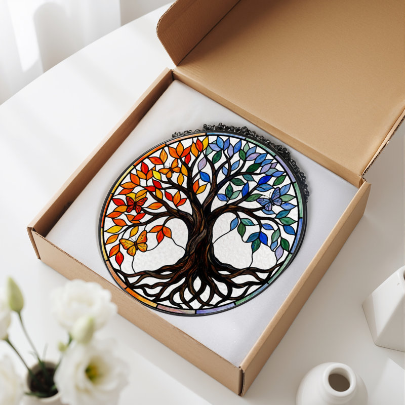 Panneau de vitrail 12 "H Tree Of Life, H 12 po x l 12 po