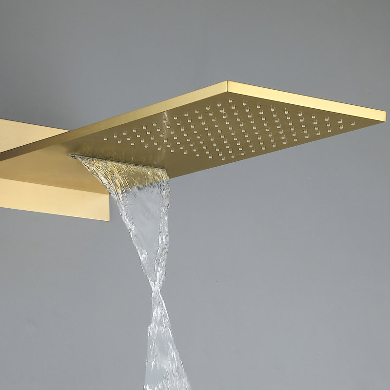 21.65*9.05" Thermostatic Digital Display Shower System with Tub Spout, Wall Mounted High Flow Hand Shower and Two Functions Shower Head with Rough-in Valve