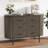 Fluted 6-Drawer Wooden Dresser with Faux Marble Top and Handles, Curved Profile Design, Bedroom, Hallway, Closet-1006090845