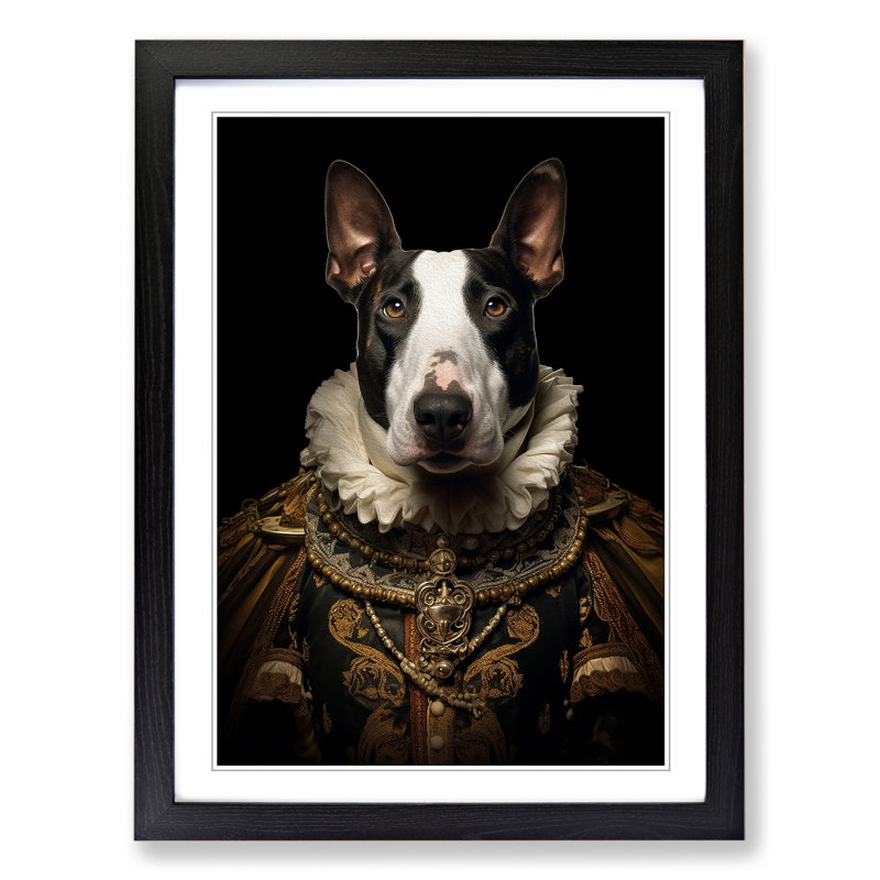 English Bull Terrier Baroque - Single Picture Frame Print on Wood, 64cm H x 46cm W, Black Framed
