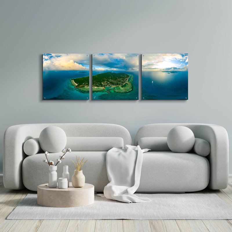 «Seychelles - Beautiful LaDigue» par Epic Portfolio, art mural en verre acrylique, ensemble de 3 pièces, H 24 po x l 72 po