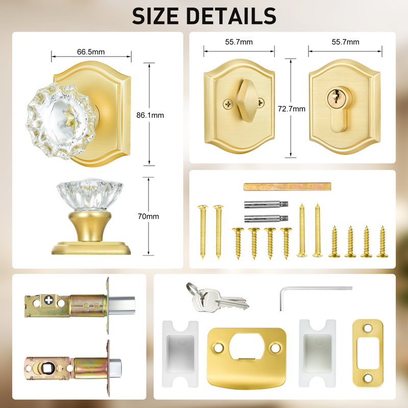 Deadbolt and Passage Door Knobs Set, Satin Brass