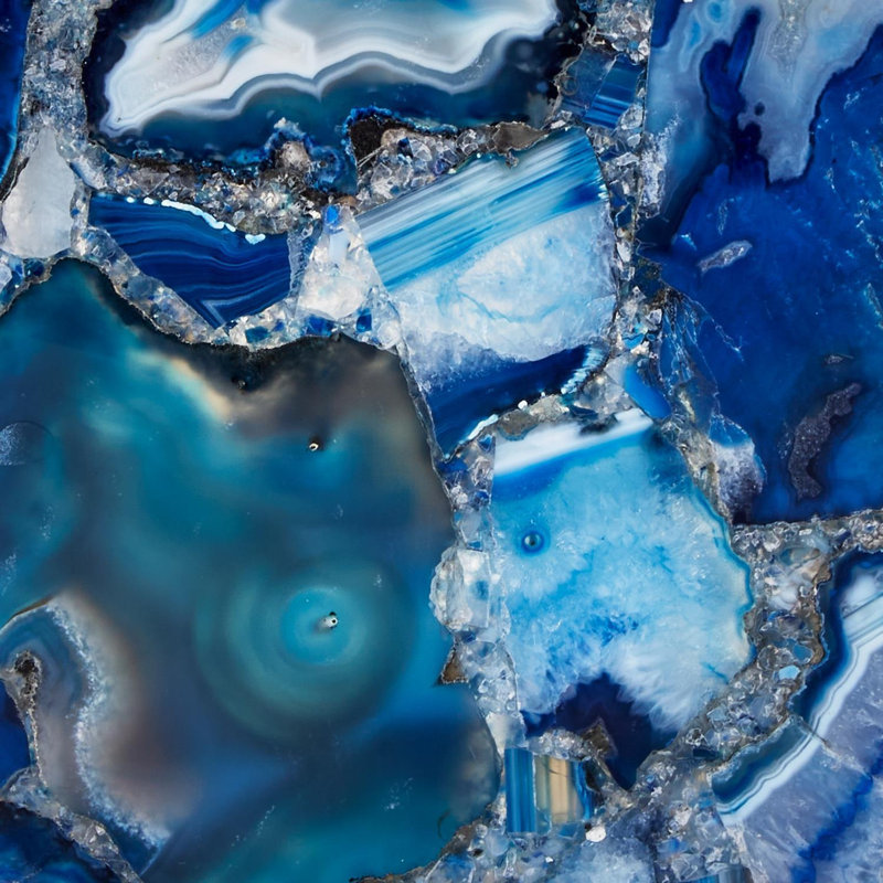 Boîte de rangement décorative en agate bleue l 6 po avec base en acrylique