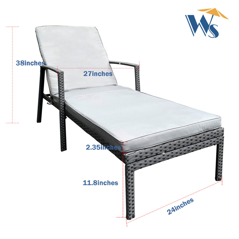 Chaise de patio grise - construction, inclinable réglable, pour la pelouse du jardin, Coussin gris / cadre noir