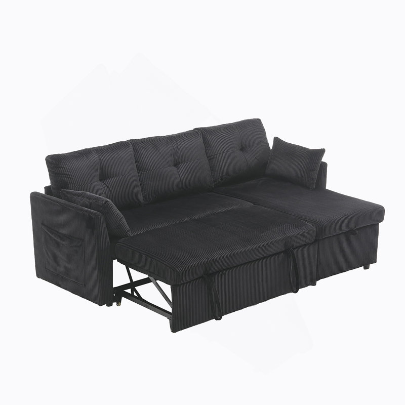 Modular Sectional Sofa L Shaped Modular Couch with Reversible Chaise, Black Velvet