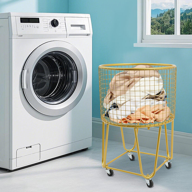 Panier à linge avec roulettes, Doré