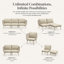 Modular Outdoor Sectionals Corner Chair, Rustproof Iron Frame, Beige Patio Seat