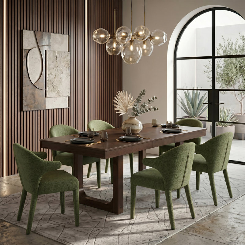 Ensemble de salle à manger 7 pièces Mid-Century, Vert
