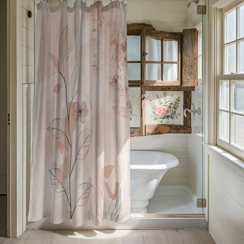 Rideau de douche rose 1 pièce, H 74 po x l 71 po