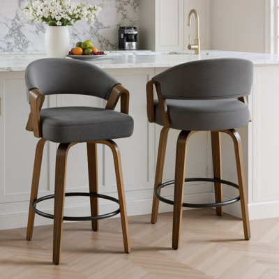 Tabouret de bar pivotant à 360 ° de style Mid-Century moderne en noyer avec dossier courbé rembourré (ensemble de 2)