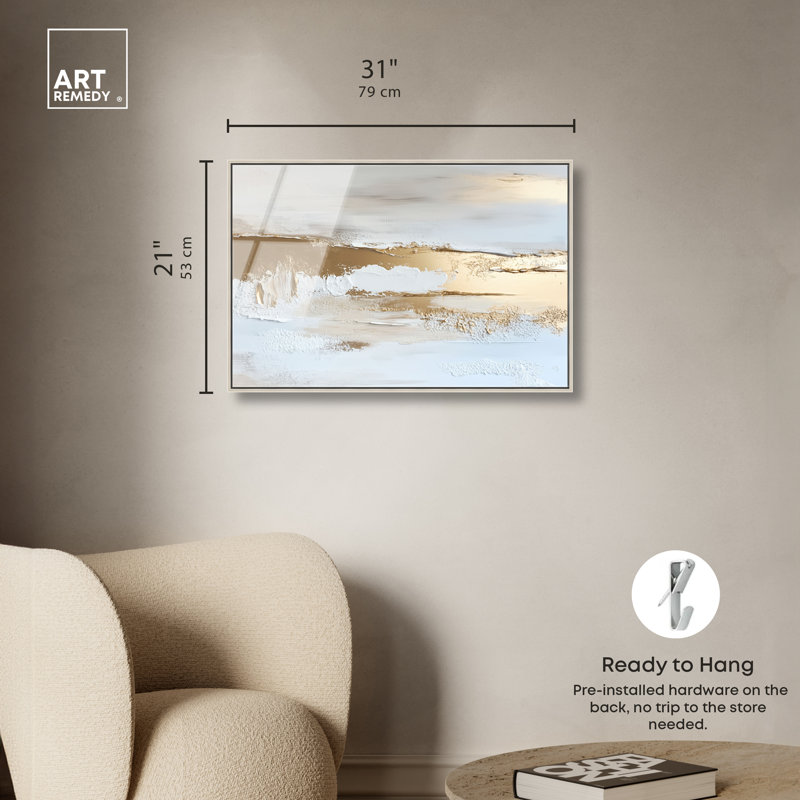 "Gold Layers III", reproduction d'art acrylique encadrée par Art Remedy, cadre argenté, 30 x 20, H 21 po x l 31 po