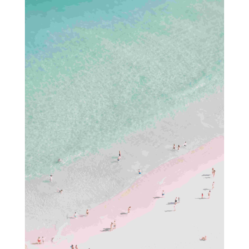 Beach Summer Love III - peinture sur toile tendue, H 12 po x l 8 po, Cadre flottant doré, Non