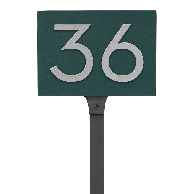 Panneau d'adresse flottant sur la pelouse sur 1 ligne, Argent, Vert forêt, Oui