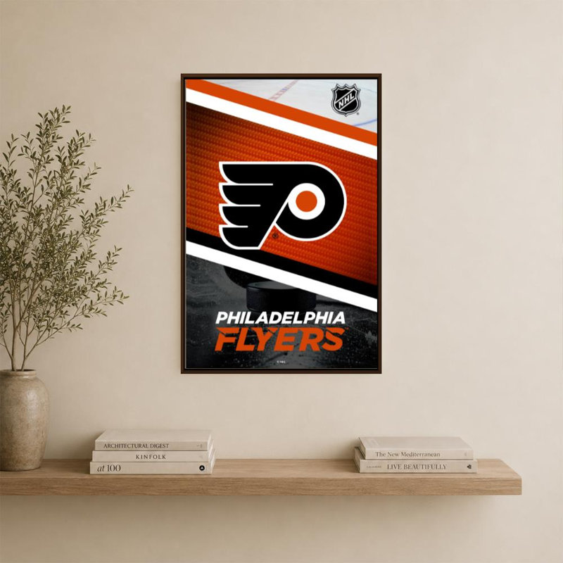 Décoration murale des Flyers de Philadelphie (NHL), H 36 po x l 24 po, Cadre plat flottant, Brun