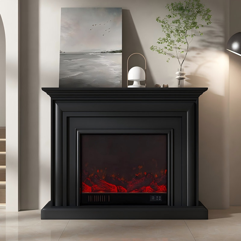 Black Rubber Wood Landscape Electric Fireplace, 40.16"H x 47.24"W x 12.99"D