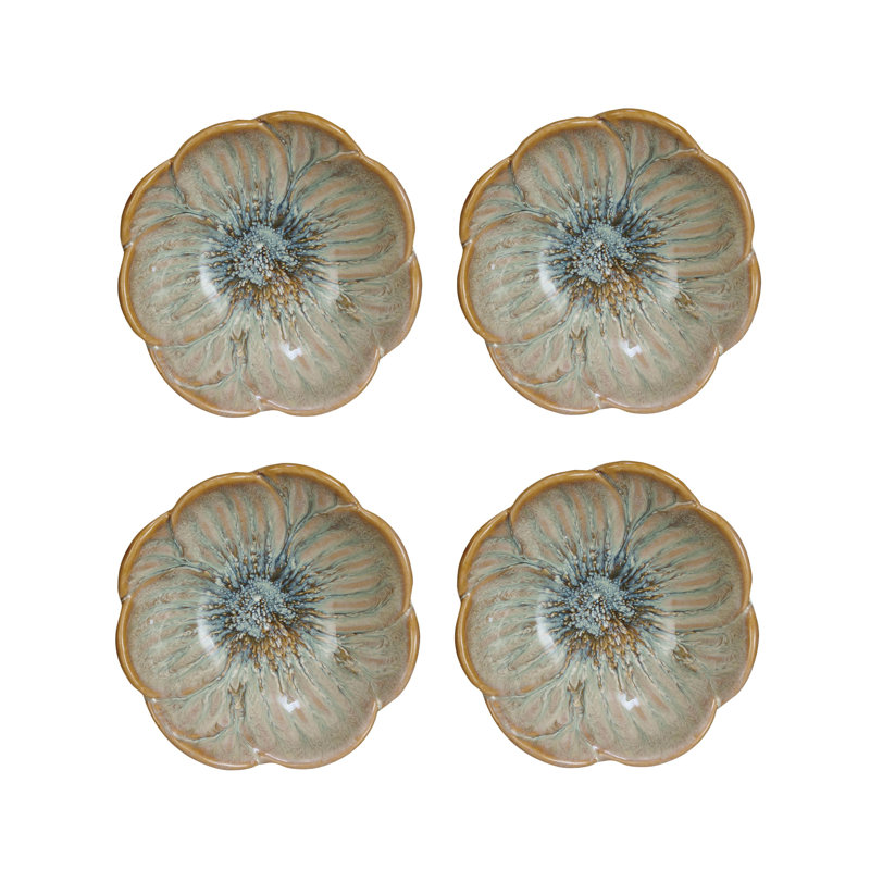 Stoneware Flower Bowl with Reactive Glaze