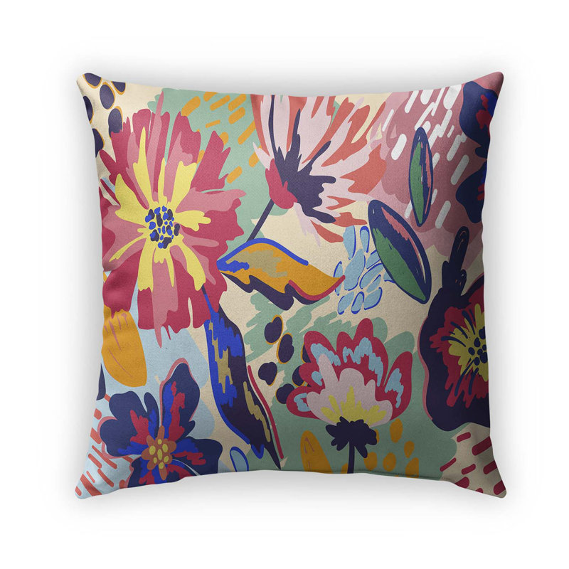 Floral Cotton Blend Outdoor Reversible Throw Pillow, 24" x 24", Multicolor