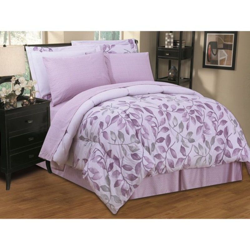  Ensemble d'édredon réversible en microfibre mauve / gris 8 pièces, Édredon très grand + 7 articles supplémentaires