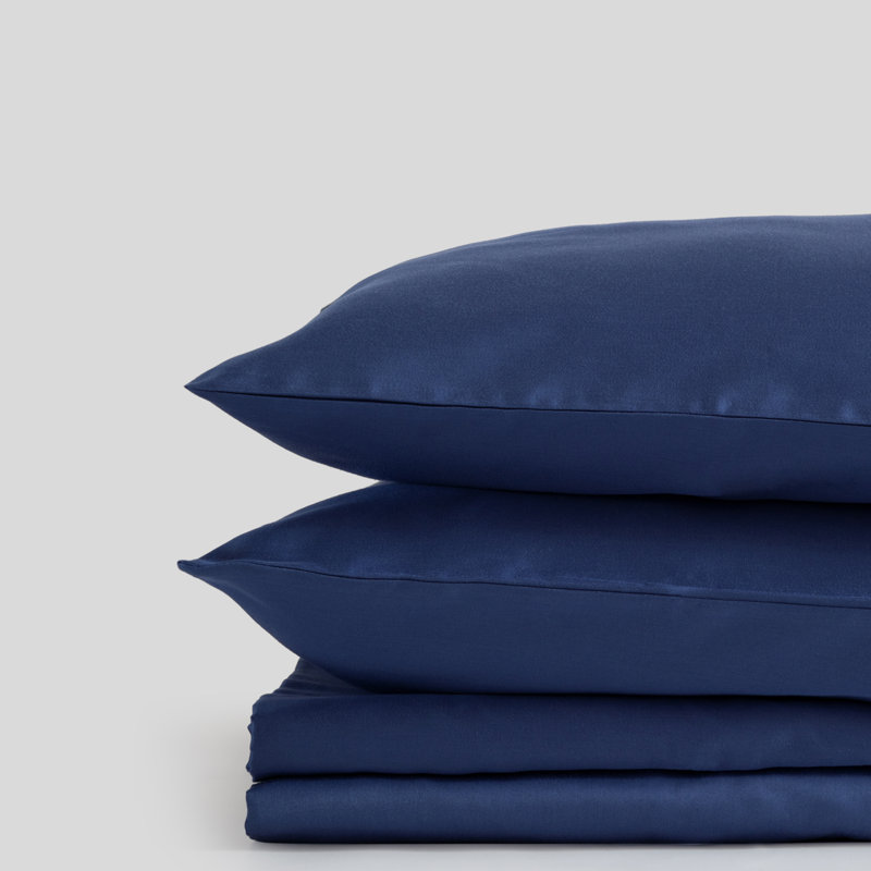 Sateen 400 Thread Count Organic 100% Cotton Sheet Set, Dark Blue, Full/Double
