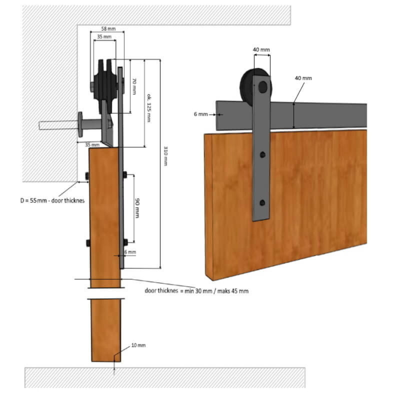 Arness Single Door Barn Door Hardware Kit, Black