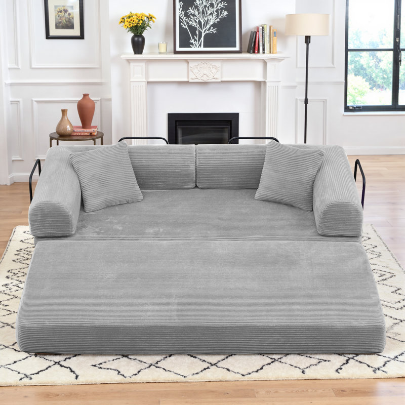 Boneless 80.7" Corduroy Sleeper Sofa Modular Sofa Bed Compression Foam Couch Bed With 2 Pillows - No Assembly Required