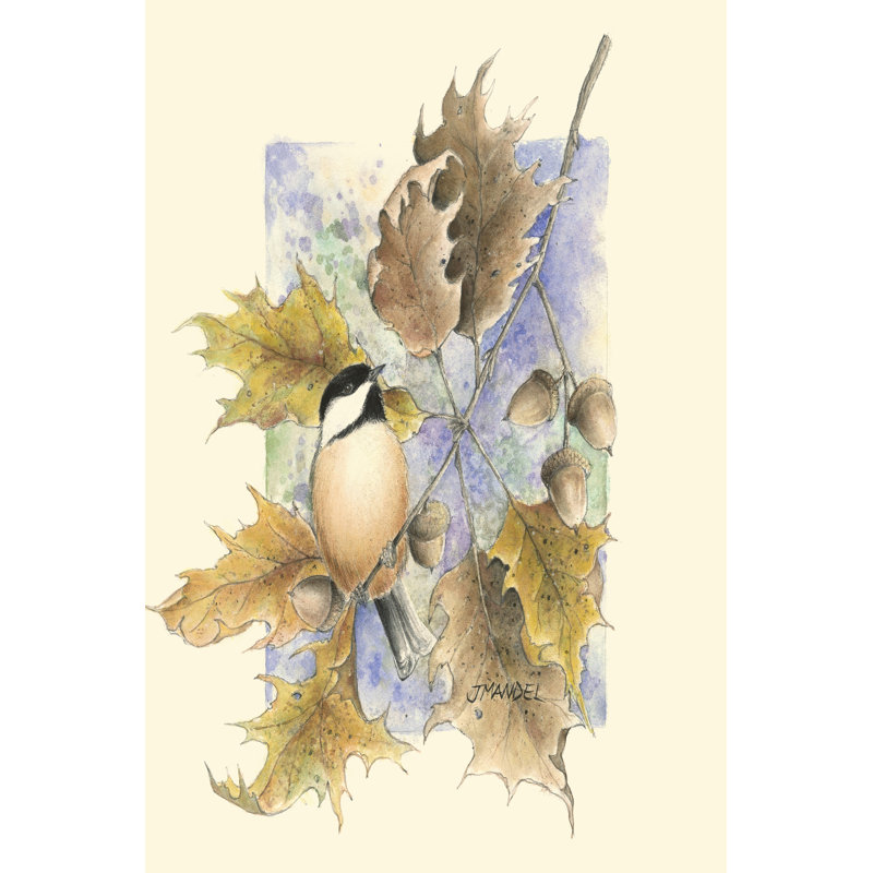 Mésange et feuilles de chêne, H 12 po x l 8 po x P 1 po