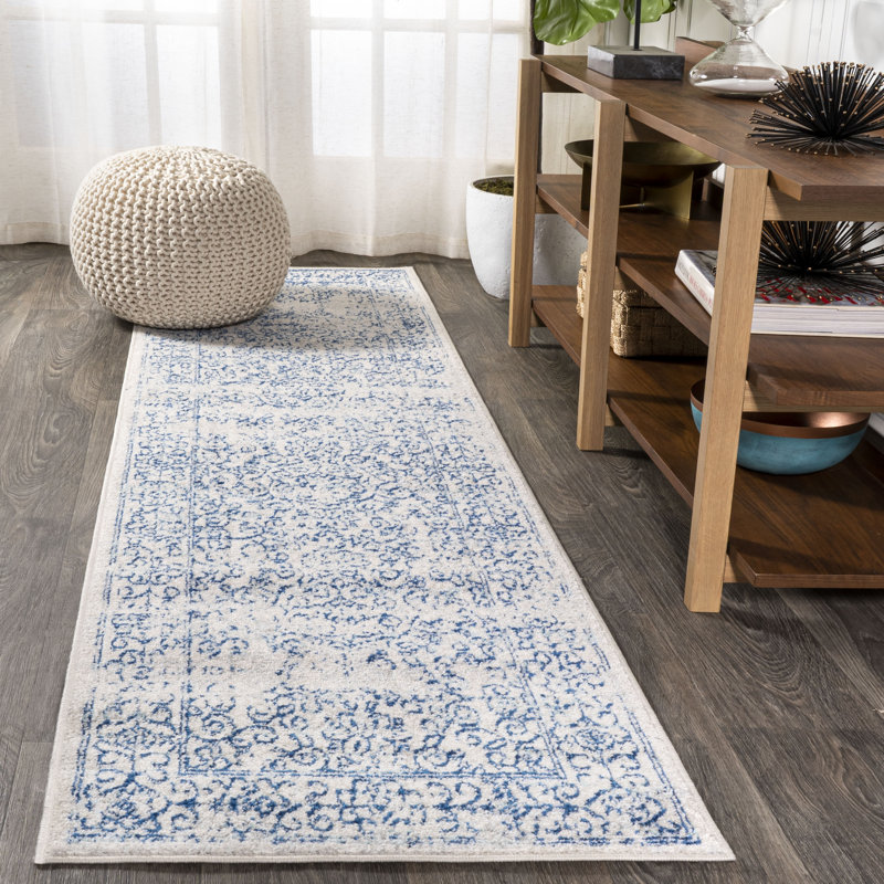 Tapis crème / bleu Misha Filigree, Tapis de couloir 2 pi 3 po x 8 pi