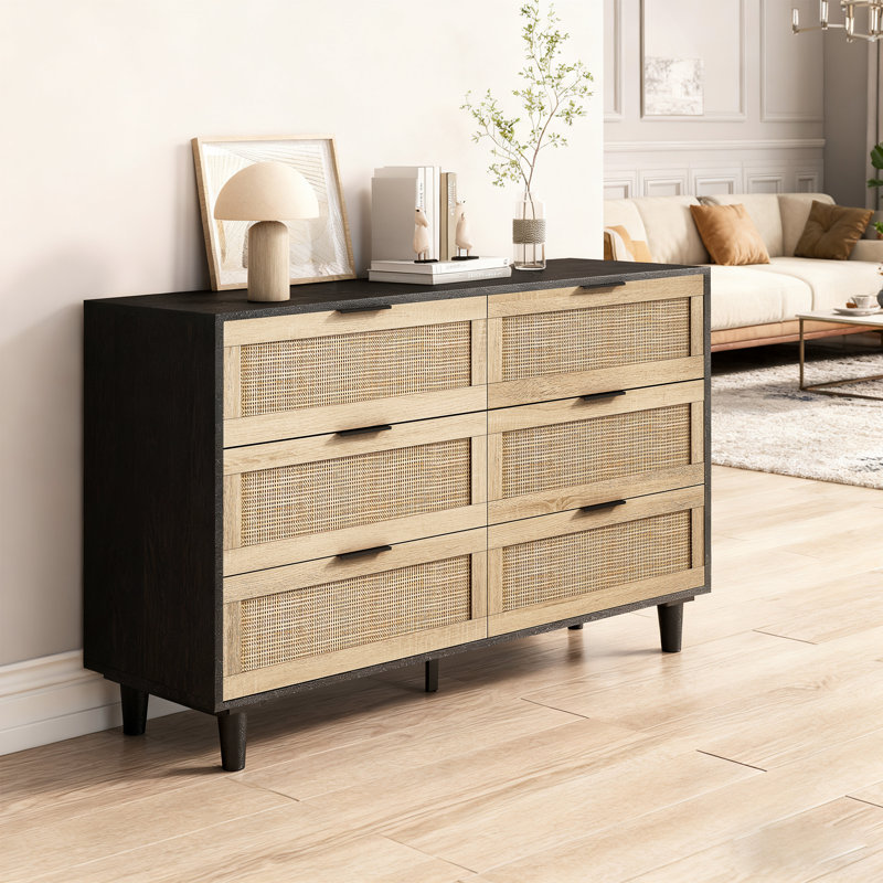 Commode à 6 tiroirs Ayanna, Noir, Noir 2, H 29,53 po x l 51,18 po x P 15,75 po