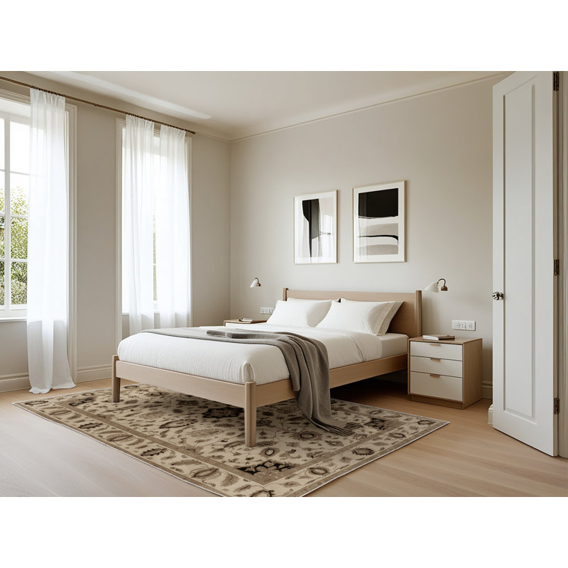 Tapis beige Tabriz lavable à la machine, Rectangle 5 pi x 7 pi