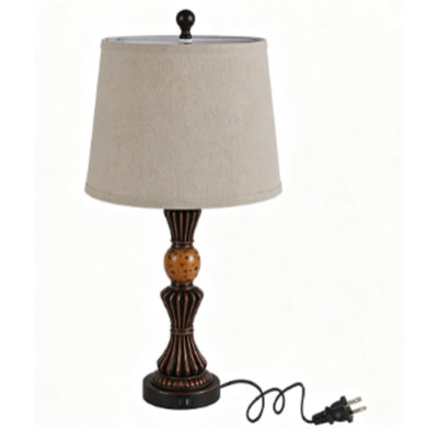 A set of 2 modern desk lamps with USB-C and USB ports, rotary knob switch, linen lampshade+resin base (black gold/oil bronze)