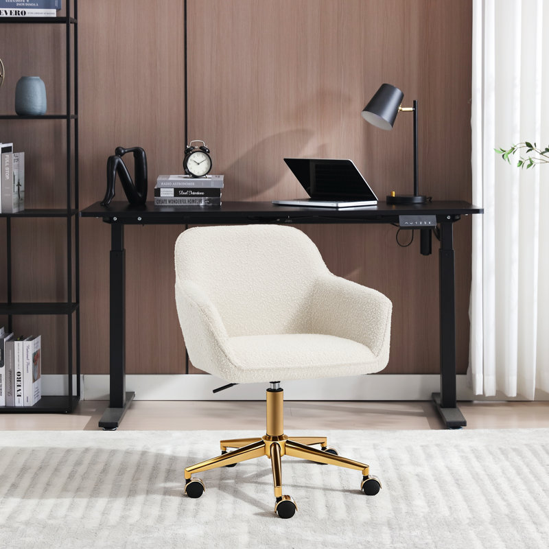 Swivel Boucle Task Chair With Armrest And Gold Steel Frame