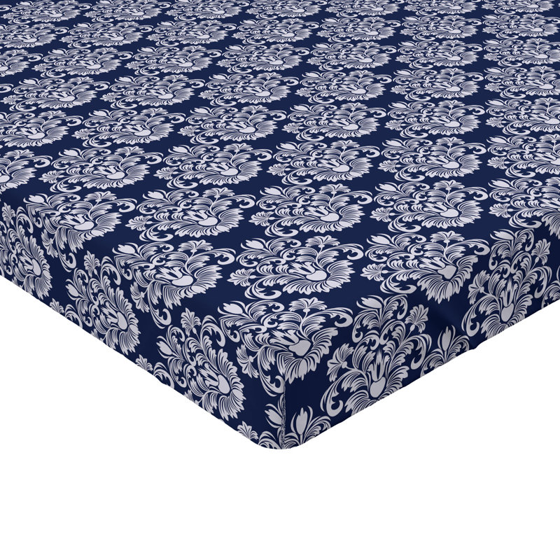 Drap-housse orange Ambesonne, Bleu foncé / damas blanc, Drap-housse de taille très grand