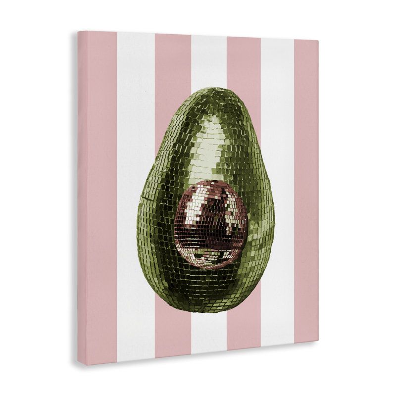 Disco avocat sur toile rose, design par Lil 'Rue, H 20 po x l 16 po