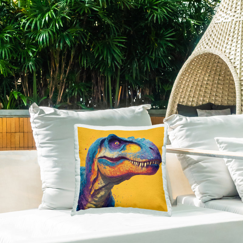 Coussin d'extérieur Vibrant T-Rex Portrait, imprimé par Wumples