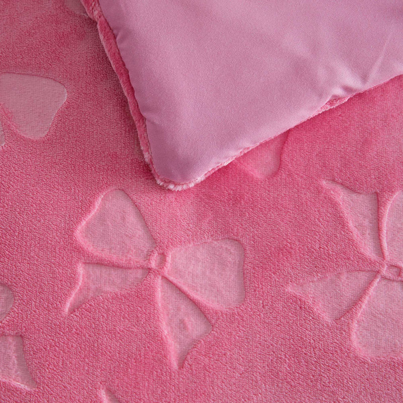 Ensemble d'édredon en peluche rose Betsey Johnson Flirty Bows, Édredon pour grand lit + 2 taies décoratives