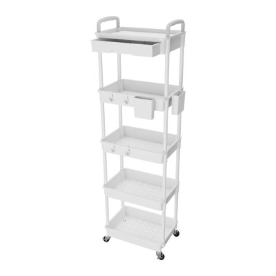 Rolling Storage Cart, 5 Tier Storage Organizer Utility Cart Mobile Shelving Unit