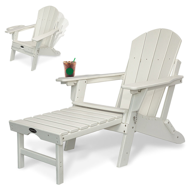 Adjustable Backrest Adirondack Chair HDPE Adirondack Chair with Ottoman, White